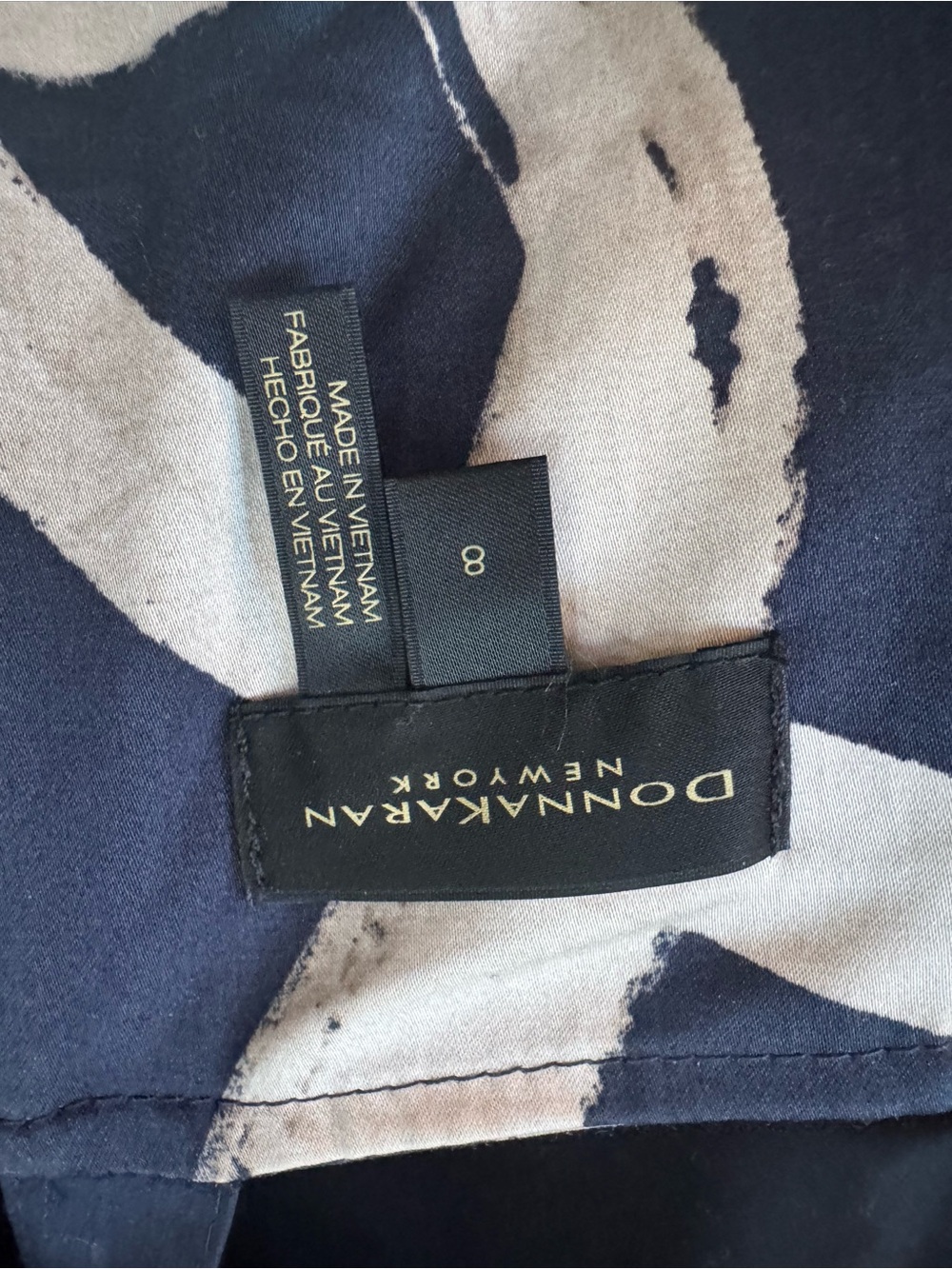 Donna Karan Navy and Cream Abstract Print Midi Dress (WORN ONCE) - Picture 7 of 7